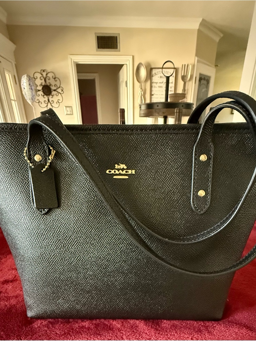 COACH NY Black Medium Tote with Gold Logo Hardware